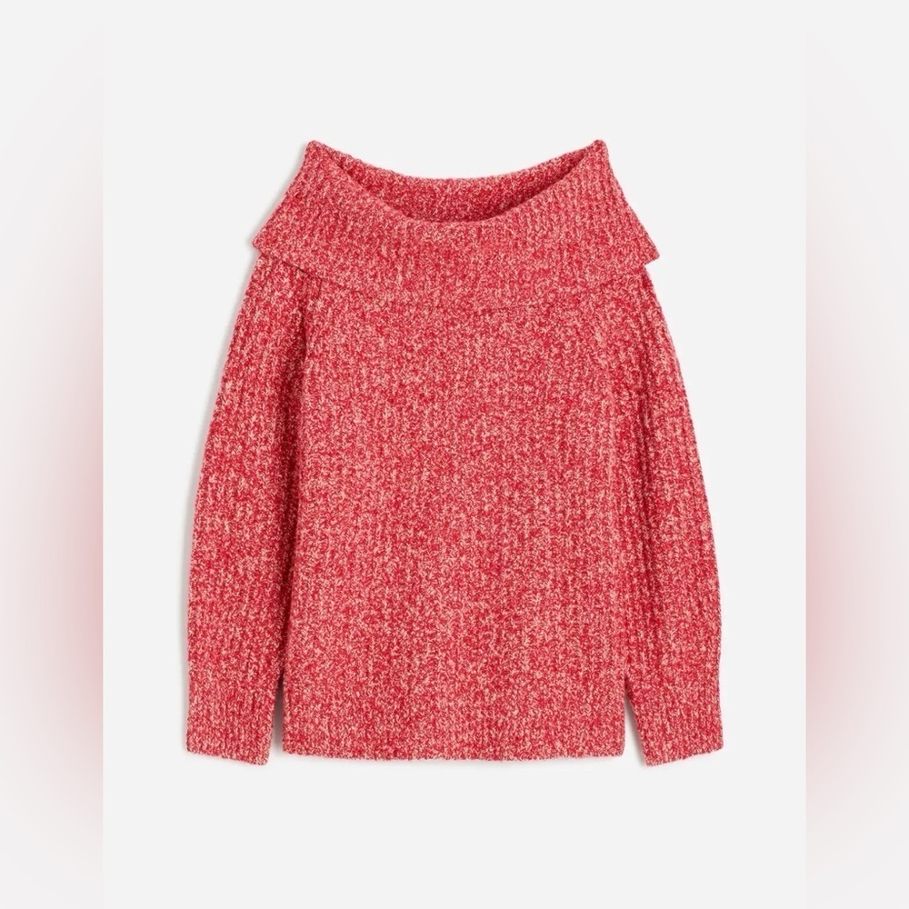 Madewell Off The Shoulder Chunky Cotton Merino Wool Blend Sweater Red XS NEW
